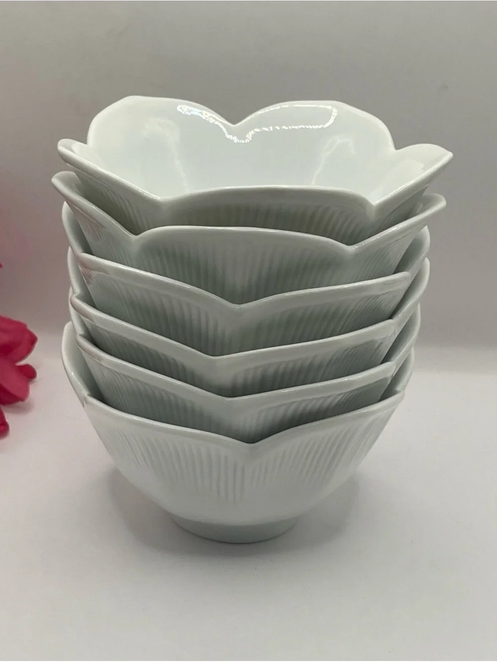 Vintage Pier 1 Imports White Porcelain Lotus Bowls Set Of 6